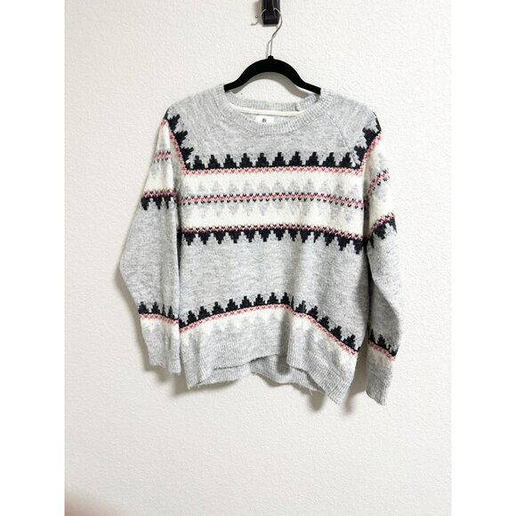 Sundry Fair Isle Raglan Wool Blend Sweater Oversized Crew Neck Gray Size 2 - Picture 2 of 6